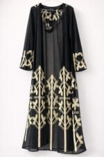 ⁦عباية الشيفون الفاخرة بتطريز الأوراق الذهبية الناعمة⁩ - الصورة ⁦2⁩