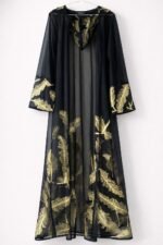 ⁦عباية الشيفون الفاخرة بتطريز الريش الذهبي⁩ - الصورة ⁦2⁩